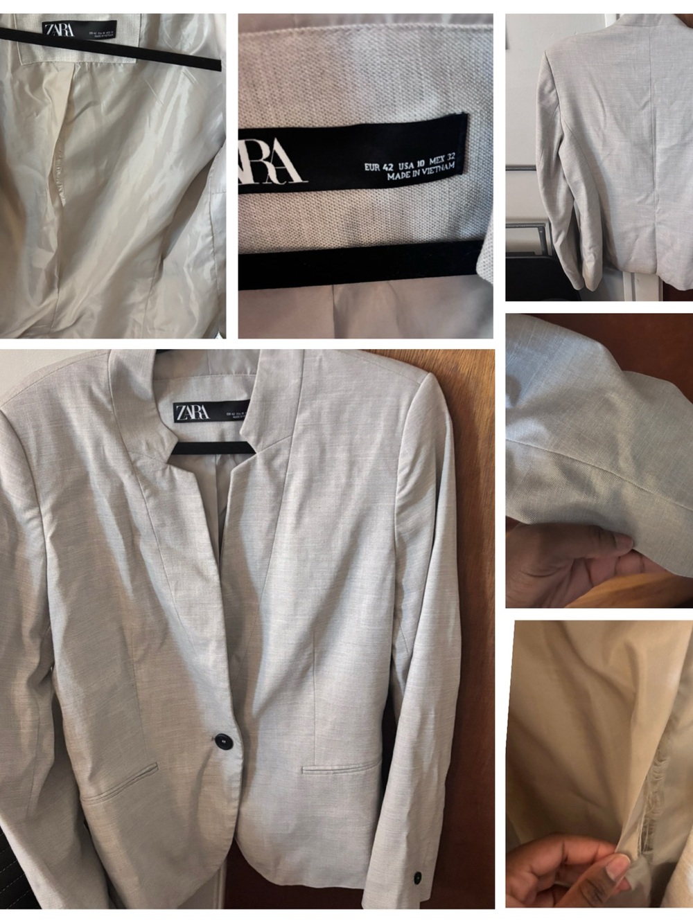 Zara Light Gray Women's Single-Button Tailored Blazer